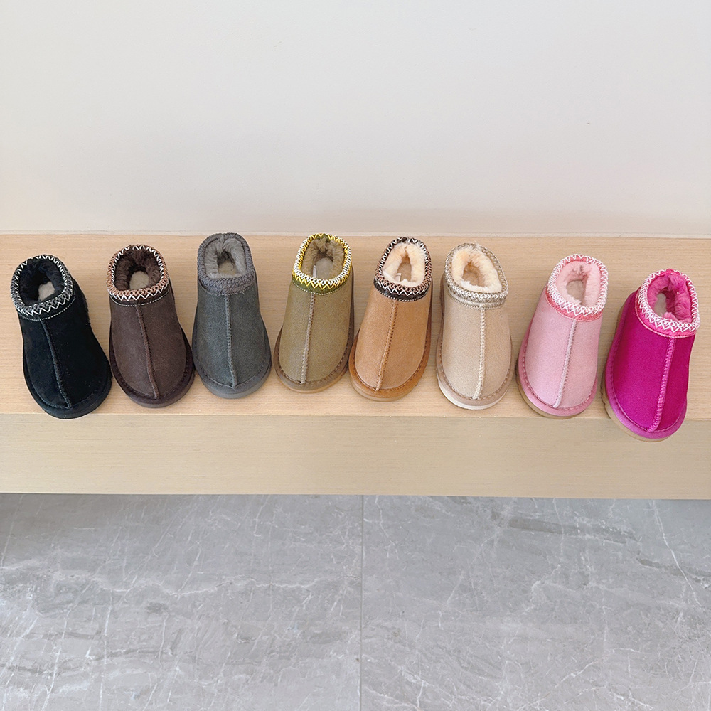 Cow Mat Rubber - เด็กหนังวัวแท้รองเท้าบู๊ตหิมะเด็กสี Candy รองเท้าผ้าฝ้ายอุ่นสาวแฟชั่น Slip-in Princess รองเท้าสั้น