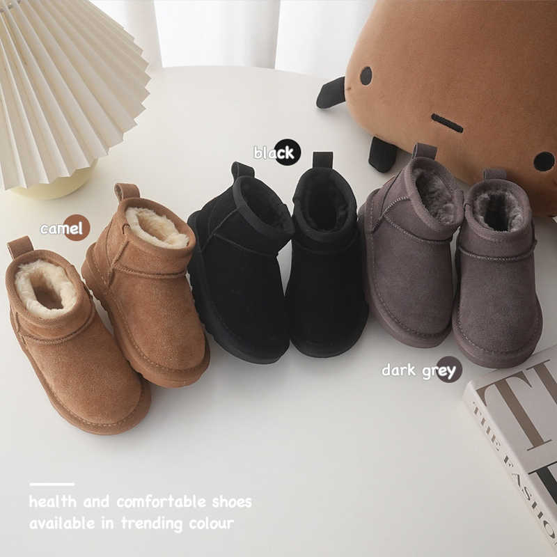 Cow Mat Rubber - เด็กฤดูหนาวหิมะรองเท้าเด็ก COW Suede Upper WARM รองเท้าหนา
